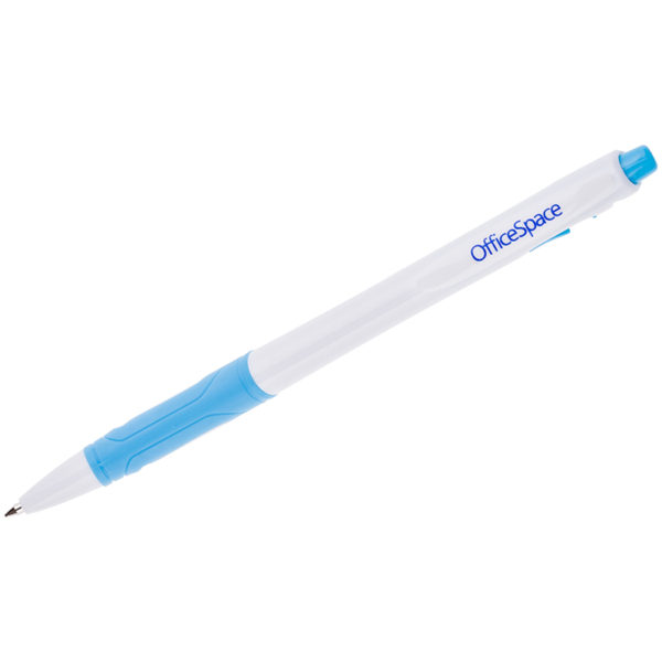 Ручка шариковая автоматическая OfficeSpace синяя, 0,7мм, грип, белый корпус