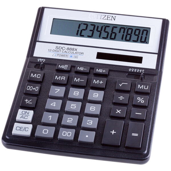 Калькулятор настольный Citizen SDC-888XBK, 12 разр., двойное питание, 158*203*31мм, черный
