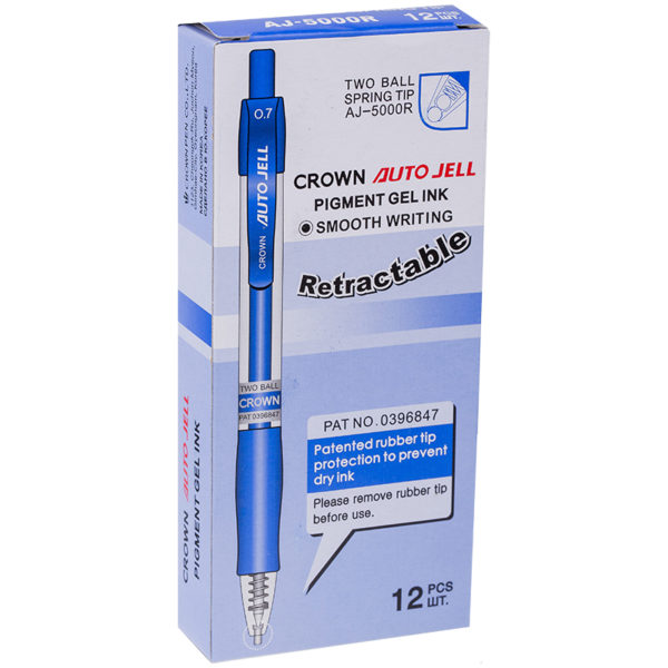 Ручка гелевая автоматическая Crown "CEO Jell" синяя, 0,7мм, грип