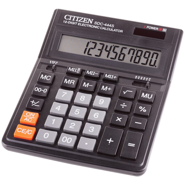 Калькулятор настольный Citizen SDC-444S, 12 разр., двойное питание, 153*199*31мм, черный