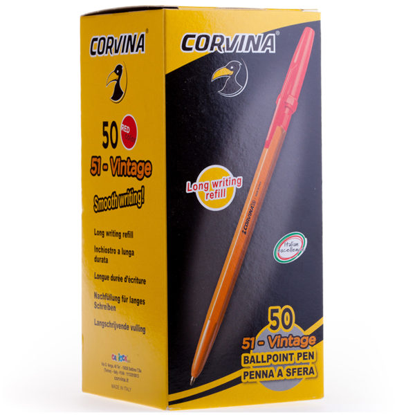 Ручка шариковая Corvina "51 Vintage" красная, 1,0мм, желтый корпус