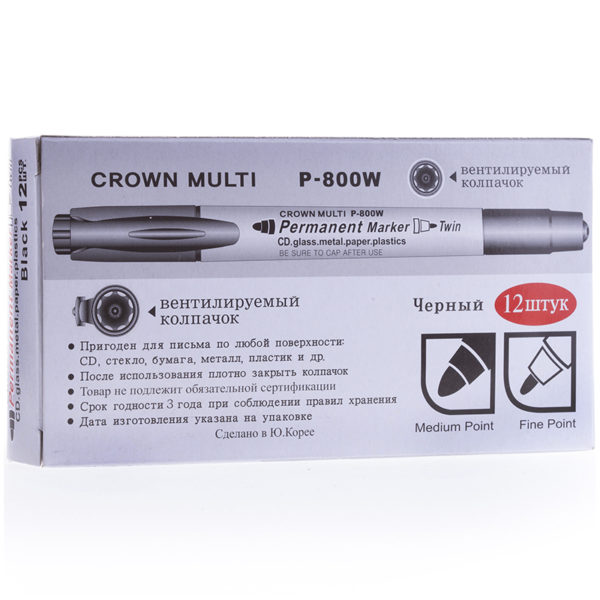 Маркер перманентный двухсторонний Crown "Multi Marker Twin" черный, пулевидный, 2мм/1мм