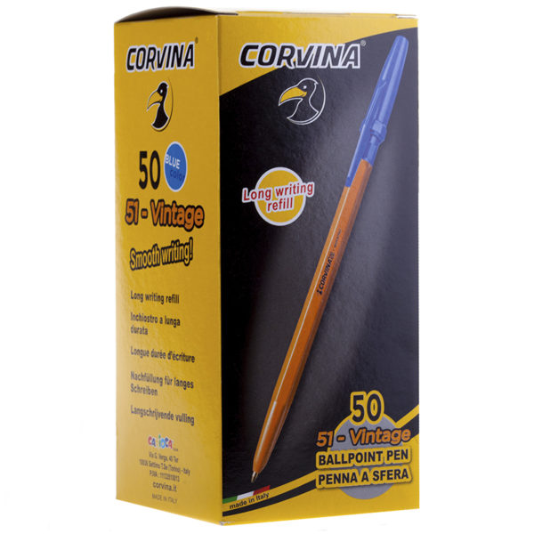 Ручка шариковая Corvina "51 Vintage" синяя, 1,0мм, желтый корпус