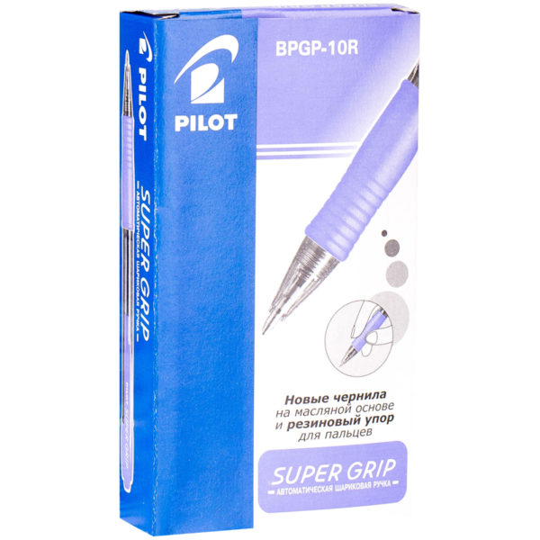 Ручка шариковая автоматическая Pilot "Super Grip" синяя, 0,7мм, салатовый грип
