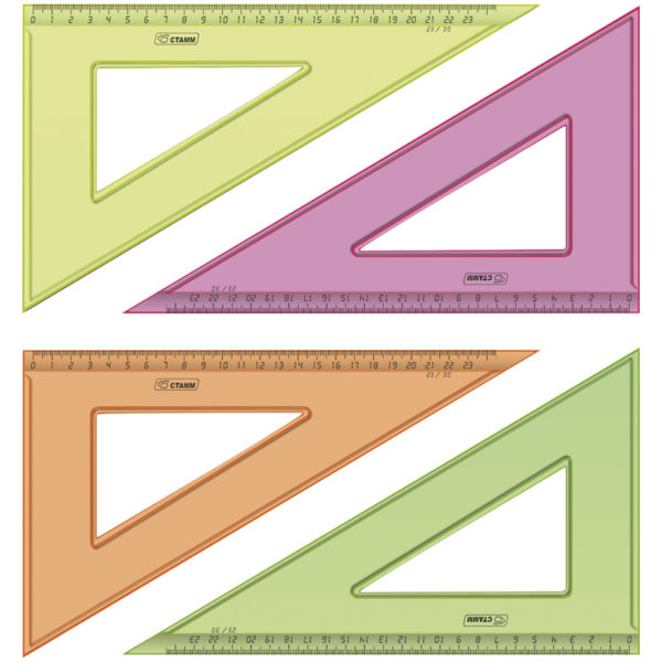 Треугольник 30°, 23см Стамм, прозрачный флуоресцентный, 4цв.