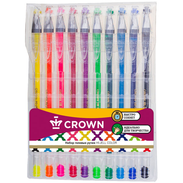 Набор гелевых ручек Crown "Hi-Jell Color" 10шт., 10цв., 0,5мм, ПВХ уп., европодвес