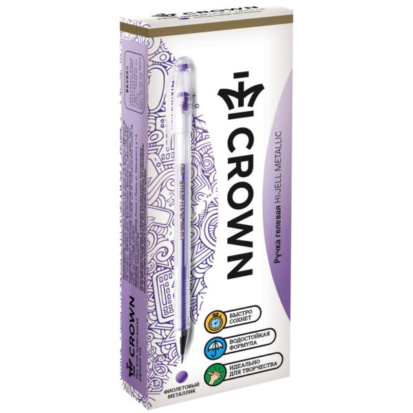 Ручка гелевая Crown "Hi-Jell Metallic" фиолетовая металлик, 0,7мм