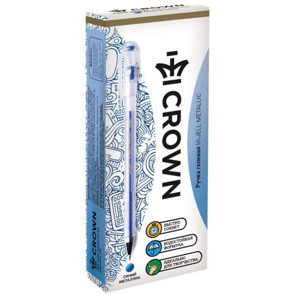 Ручка гелевая Crown "Hi-Jell Metallic" синяя металлик, 0,7мм