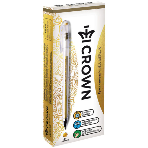 Ручка гелевая Crown "Hi-Jell Metallic" золото металлик, 0,7мм