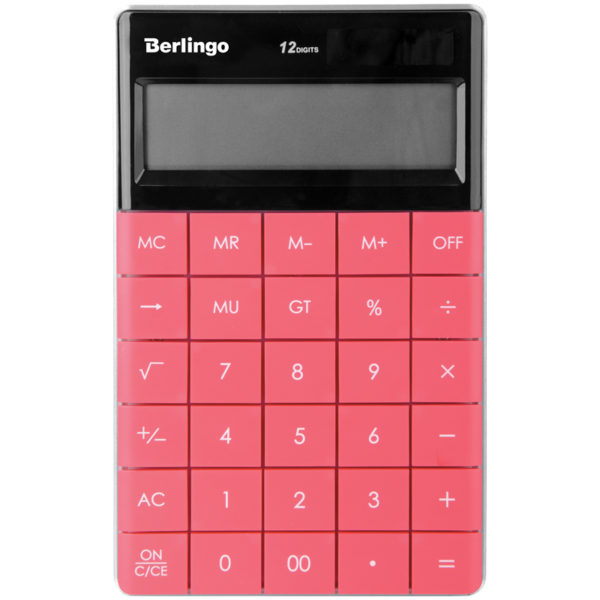 Калькулятор настольный Berlingo "PowerTX", 12 разр., двойное питание, 165*105*13мм, тёмно-розовый