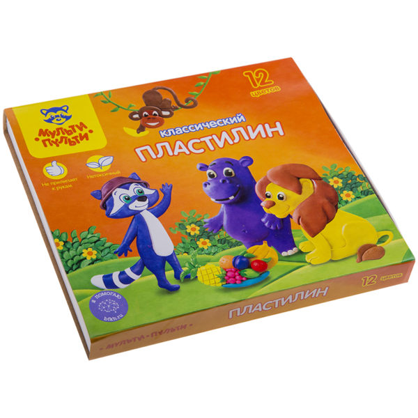 Пластилин Мульти-Пульти "Приключения Енота", 12 цветов, 240г, со стеком, картон