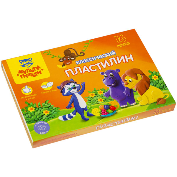 Пластилин Мульти-Пульти "Приключения Енота", 16 цветов, 320г, со стеком, картон