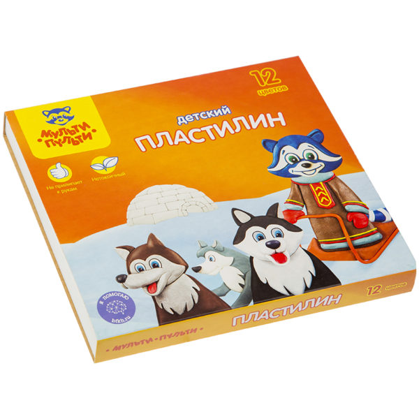 Пластилин Мульти-Пульти "Енот на Аляске", 12 цветов, 180г, со стеком, картон