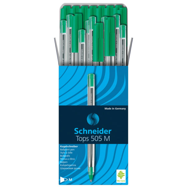 Ручка шариковая Schneider "Tops 505 M" зеленая, 1,0мм, прозрачный корпус
