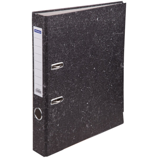 Папка-регистратор OfficeSpace 50мм, мрамор, черная, нижний метал. кант