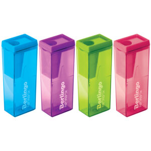 Точилка пластиковая Berlingo "NeonBox", 1 отверстие, контейнер, ассорти