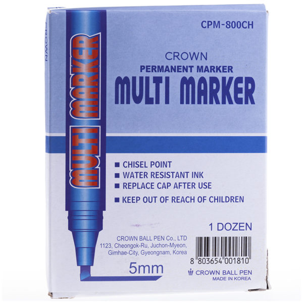 Маркер перманентный Crown "Multi Marker Chisel" синий, скошенный, 5мм