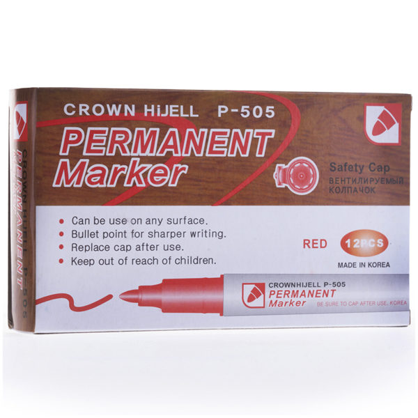 Маркер перманентный Crown "Multi Marker Slim" красный, пулевидный, 2мм