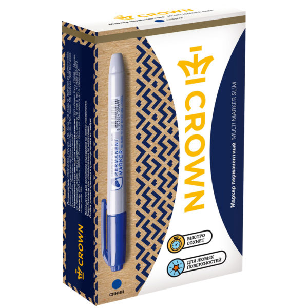 Маркер перманентный Crown "Multi Marker Slim" синий, пулевидный, 2мм