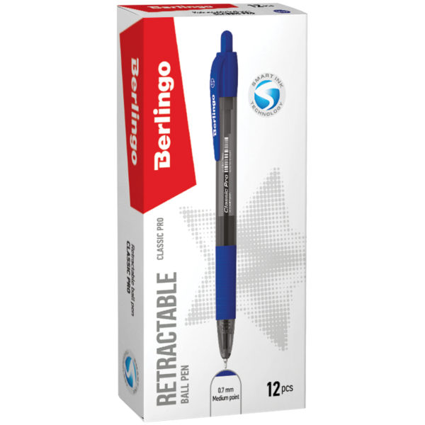 Ручка шариковая автоматическая Berlingo "Classic Pro" синяя, 0,7мм, грип