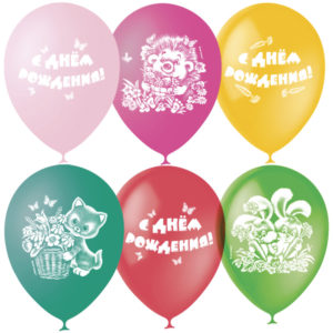 Воздушные шары,  25шт., М12/30см, Поиск "С Днем Рождения", пастель+декор