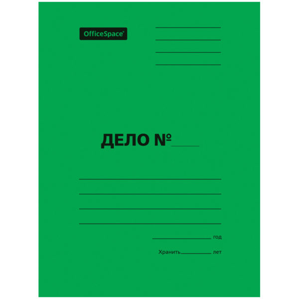 Скоросшиватель OfficeSpace "Дело", картон мелованный, 300г/м2, зеленый, пробитый, до 200л.