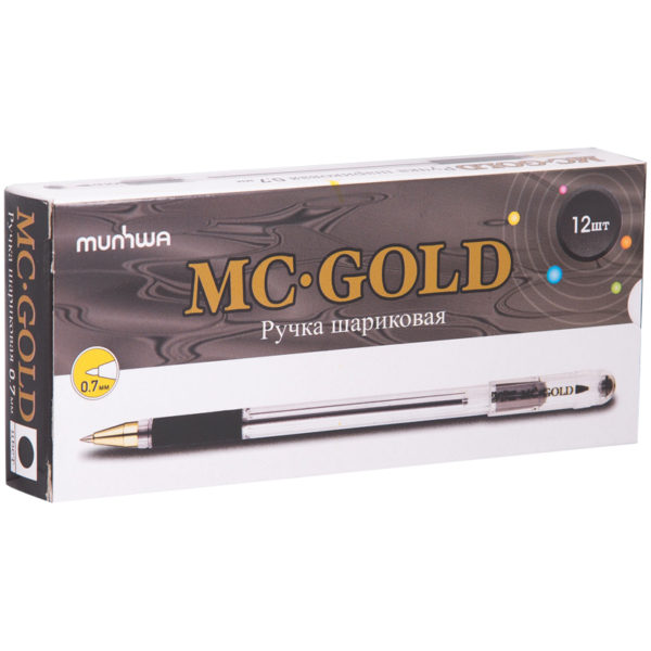 Ручка шариковая MunHwa "MC Gold" черная, 0,7мм, грип, штрих-код