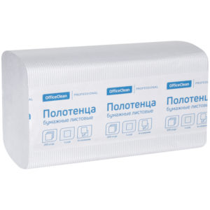 Полотенца бумажные лист. OfficeClean "Professional"(V-сл) 1 слойн., 250л/пач, 21*21,6,тиснение,белые