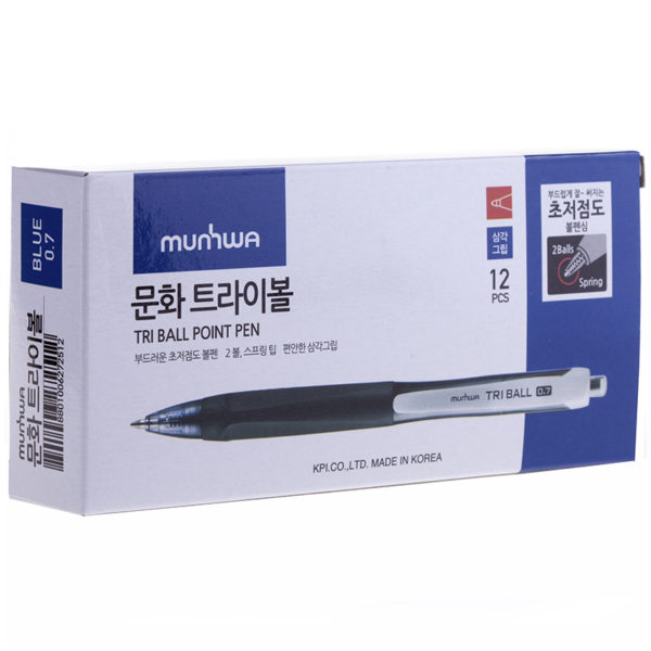 Ручка шариковая автоматическая MunHwa "Triball" синяя, 0,7мм, грип