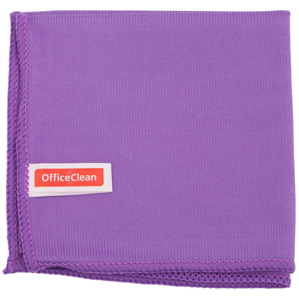 Салфетка для стекол и зеркал OfficeClean, плотная микрофибра, 30*30см, фиолетовая