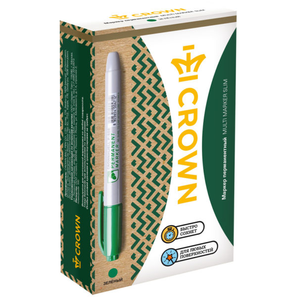 Маркер перманентный Crown "Multi Marker Slim" зеленый, пулевидный, 2мм