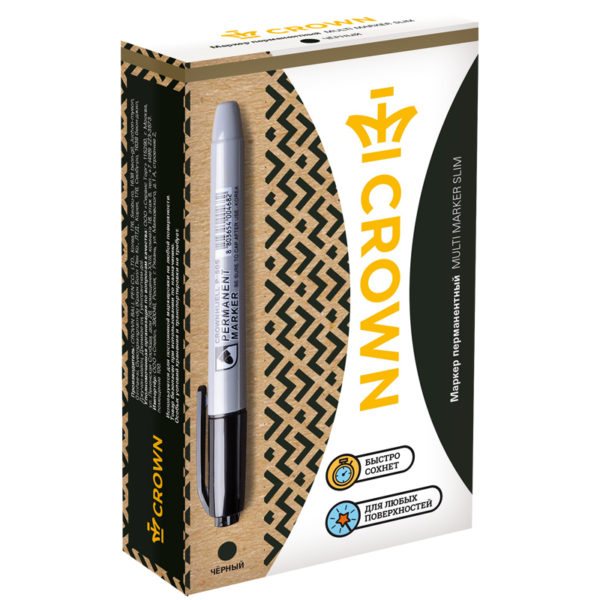 Маркер перманентный Crown "Multi Marker Slim" черный, пулевидный, 2мм