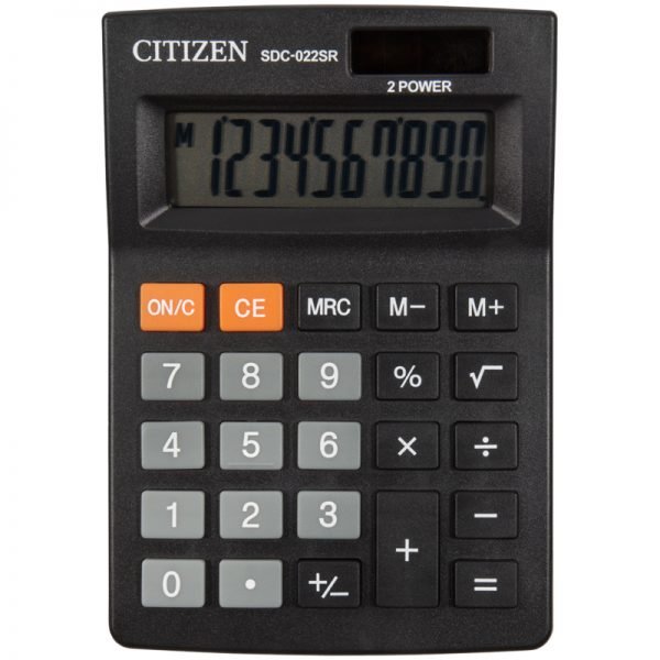 Калькулятор настольный Citizen SDC-022SR, 10 разрядов, двойное питание, 88*127*23мм, черный