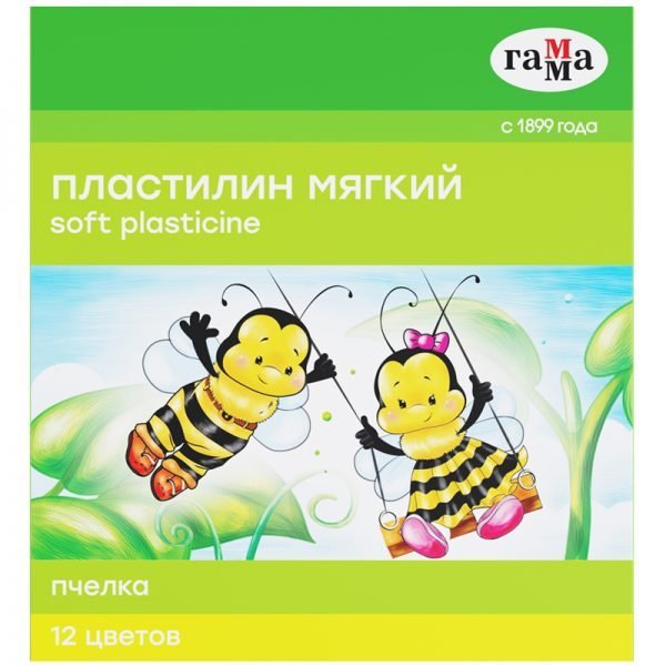 Пластилин восковой мягкий Гамма "Пчелка", 12 цветов, 180г, со стеком, картон. упак.