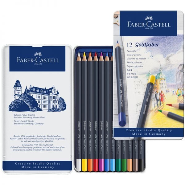 Карандаши цветные Faber-Castell "Goldfaber" 12цв., круглые, заточен., метал. коробка