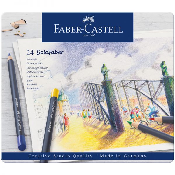 Карандаши цветные Faber-Castell "Goldfaber" 24цв., круглые, заточен., метал. коробка