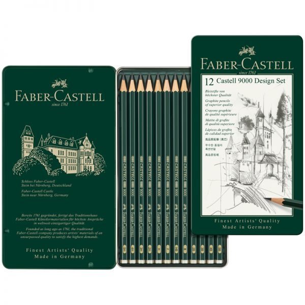 Набор карандашей ч/г Faber-Castell "Castell 9000 Design Set", 12шт., 5H-5B, заточен., метал. кор.