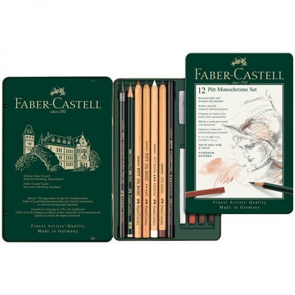 Набор художественных изделий Faber-Castell "Pitt Monochrome", 12 предметов, метал. кор.