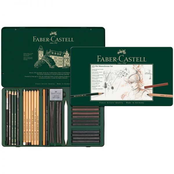 Набор художественных изделий Faber-Castell "Pitt Monochrome", 33 предмета, метал. кор.