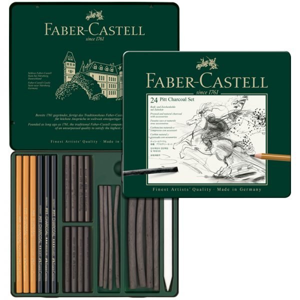 Набор угля и угольных карандашей Faber-Castell "Pitt Charcoal" 24 предмета, метал. кор.