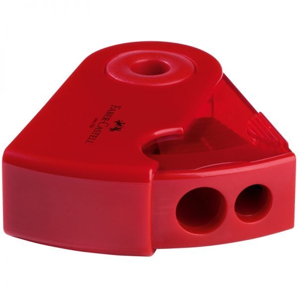 Точилка пластиковая Faber-Castell "Sleeve", 2 отверстия, контейнер, красная/синяя