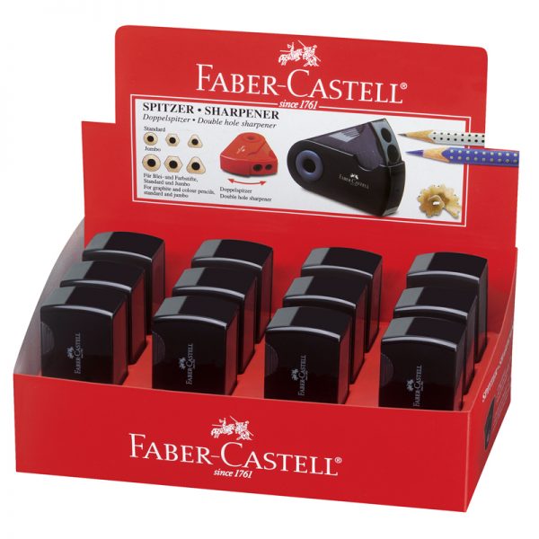 Точилка пластиковая Faber-Castell "Sleeve", 2 отверстия, контейнер, черная