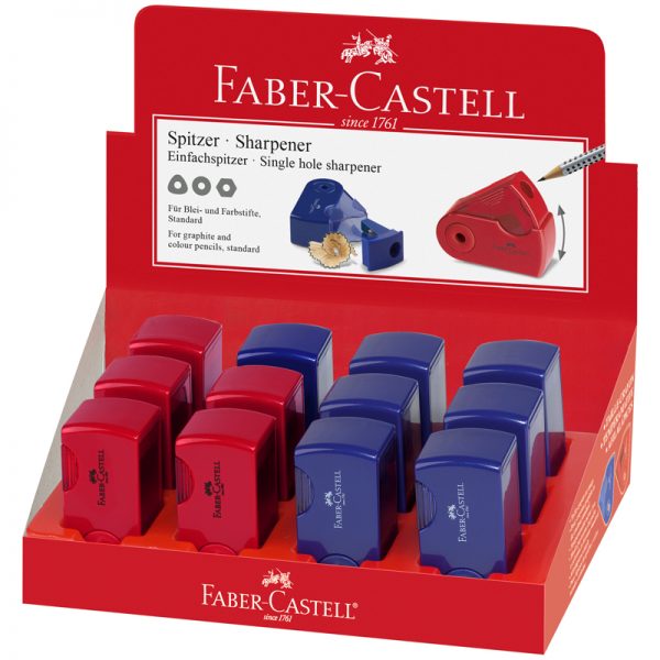 Точилка пластиковая Faber-Castell "Sleeve Mini", 1 отверстие, контейнер, красная/синяя