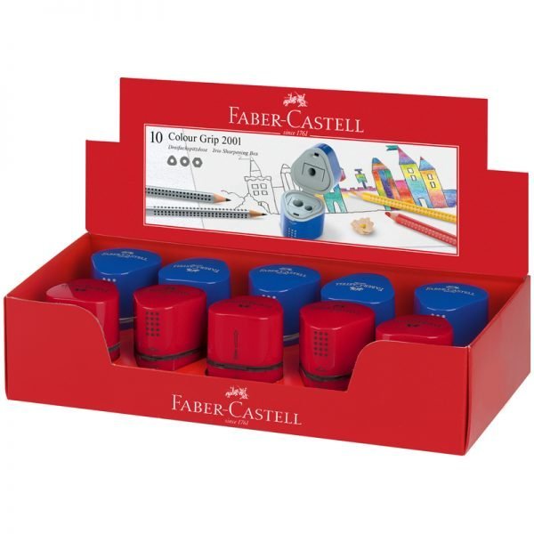 Точилка пластиковая Faber-Castell "Trio Grip 2001", 3 отверстия, 2 контейнера, красная/синяя