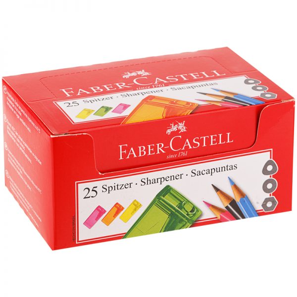 Точилка пластиковая Faber-Castell, 1 отверстие, контейнер, ассорти, флуоресцентные цвета