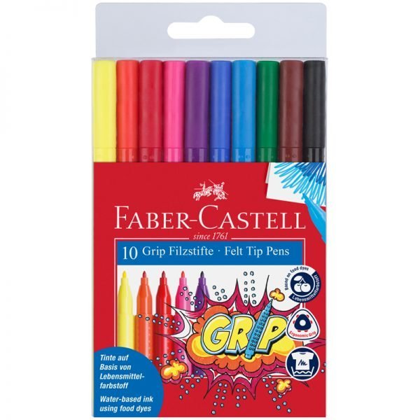 Фломастеры Faber-Castell "Grip", 10цв., трехгранные, смываемые, пластик.уп., европодвес