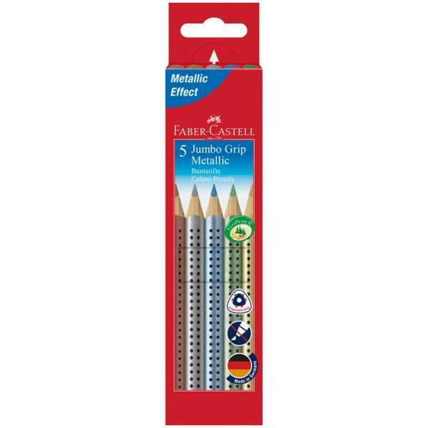 Карандаши цветные Faber-Castell "Jumbo Grip Metallic", 05цв., трехгр.,утолщ.,заточ.,картон, евр.