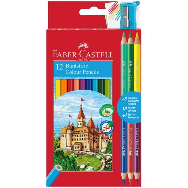 Карандаши цветные Faber-Castell, 12цв.+4, заточен., картон, европодвес, с точилкой