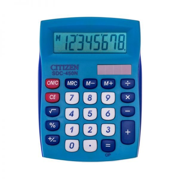 Калькулятор настольный Citizen SDC-450NBLCFS, 8 разрядов, двойное питание, 87*120*22мм, синий