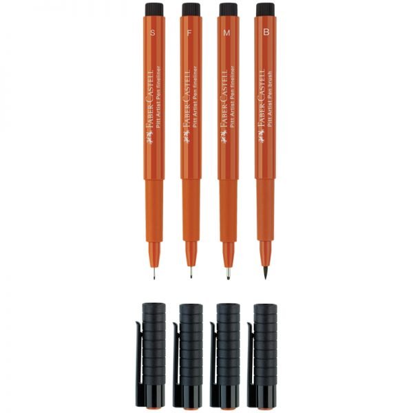 Набор капиллярных ручек Faber-Castell "Pitt Artist Pen" сангина, 4шт., 0,3/0,5/0,7мм/Brush, пласт.уп., европодвес